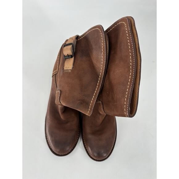 Frye Carmen Shortie Leather Boots Womens 8.5 Brown Pull On Buckle Strap Heeled - Picture 4 of 9